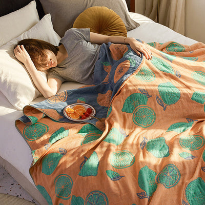 Colcha de manta de verão com quatro camadas de gaze floral 100% algodão