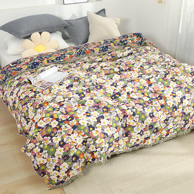 Cobertor floral de algodão com borla