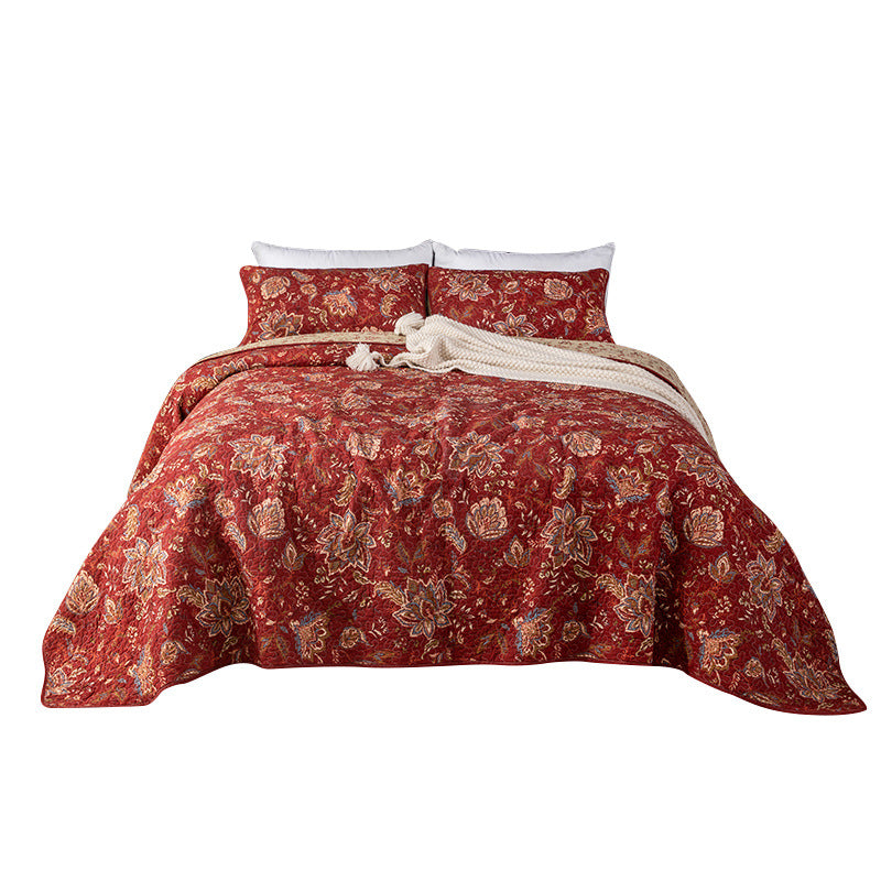 3 Pieces Set 100% Cotton Quilt Cover Sheet Throw Blanket Quilt