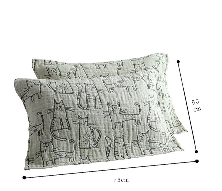 Cartoon Cotton Three-Layer Gauze Thickened Pillowcase Adult Children Student Pillowcase