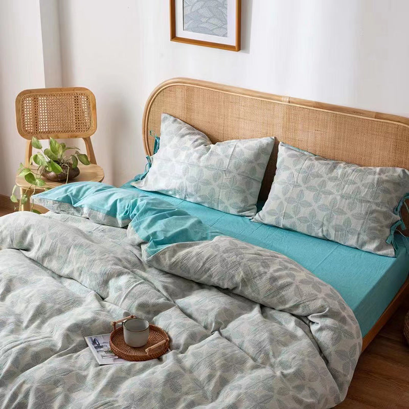 4 Pieces Set 100% Cotton Quilt Cover Sheet Throw Blanket Quilt