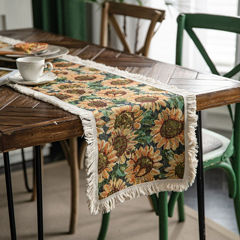 Jacquard Sunflower Tassel Decorative Entrance Cover Table Runner