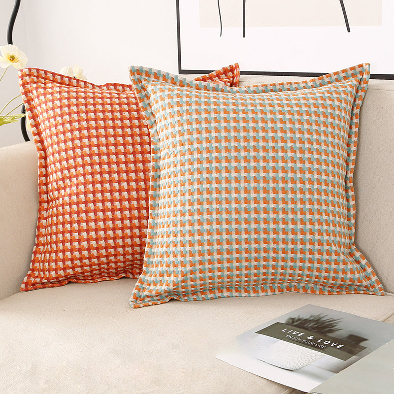 Plaid Cotton Linen Breathable Sofa Pillowcase And Car Pillow Cushion