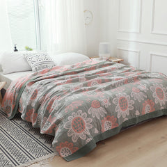 Breathable Floral 100% Cotton Sofa Autumn Throw Blanket Quilt