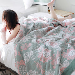 Breathable Floral 100% Cotton Sofa Autumn Throw Blanket Quilt