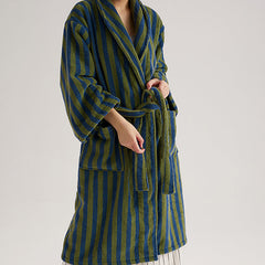 Plaid Stripe Breathable Cotton Gauze Long Sleeve Autumn Winter Warm Bathrobe Absorbent Bathrobe Robe