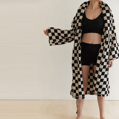 Plaid Breathable Cotton Gauze Long Sleeve Autumn Winter Warm Bathrobe Absorbent Bathrobe Robe