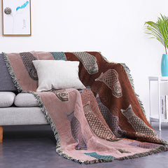 Tassel Four Season Fish Blanket Polyester Sofa Throw Blanket Quilt