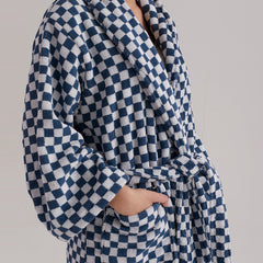 Plaid Stripe Breathable Cotton Gauze Long Sleeve Autumn Winter Warm Bathrobe Absorbent Bathrobe Robe