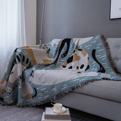 Cartoon Cat Pattern Line Blanket Sofa Towel Jacquard Blanket