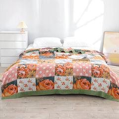 Summer Nap Breathable Floral 100% Cotton Sofa Throw Blanket Quilt