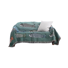 Tassel Four Season Fish Blanket Polyester Sofa Throw Blanket Quilt