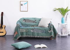 Tassel Four Season Fish Blanket Polyester Sofa Throw Blanket Quilt