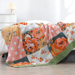 Summer Nap Breathable Floral 100% Cotton Sofa Throw Blanket Quilt