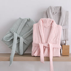 Breathable Cotton Gauze Couples Long Sleeve Autumn Winter Warm Bathrobe Absorbent Bathrobe Robe