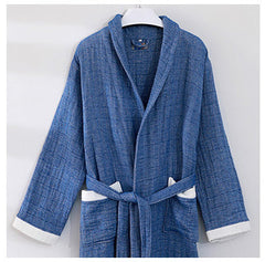 Breathable Cotton Gauze Couples Long Sleeve Autumn Winter Warm Bathrobe Absorbent Bathrobe Robe