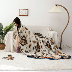 Summer Floral Nap 100% Cotton Sofa Throw Blanket Quilt