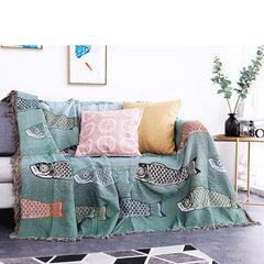 Tassel Four Season Fish Blanket Polyester Sofa Throw Blanket Quilt